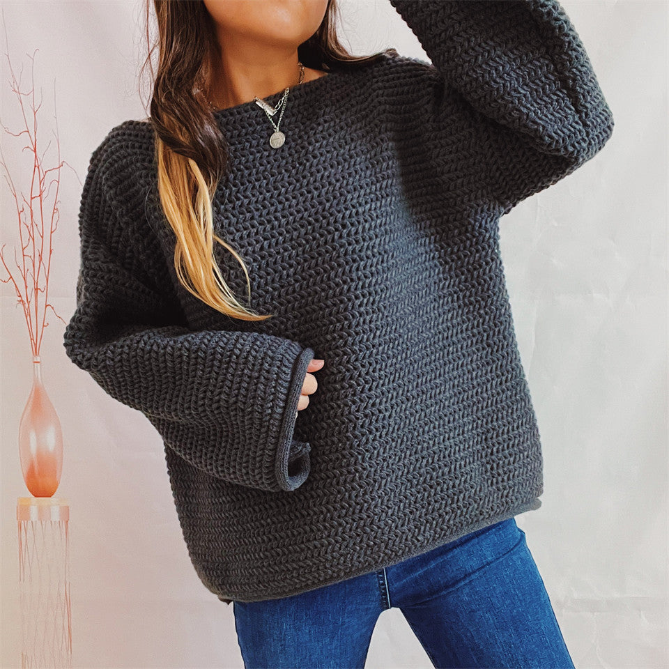 Openwork Boat Neck Long Sleeve Sweater - The Boutie Shop