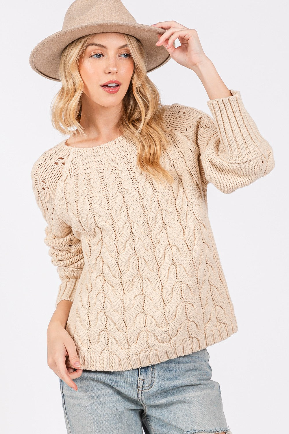 SAGE + FIG Cable-Knit Long Sleeve Sweater - The Boutie Shop