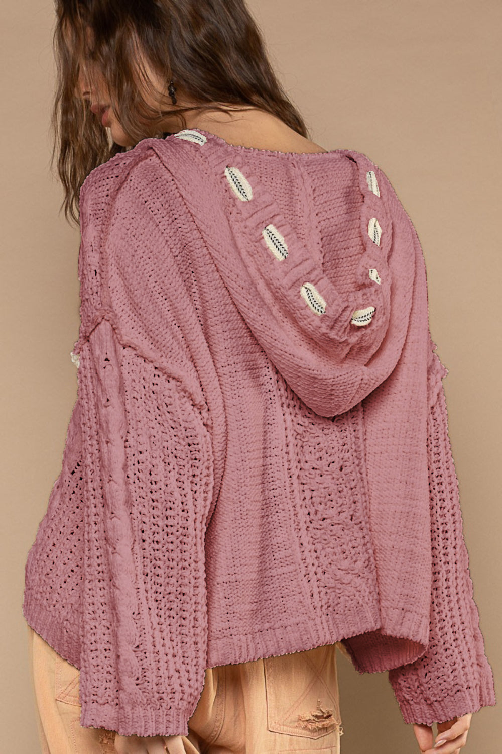 POL Cable Knit Hooded Chenille Sweater - The Boutie Shop