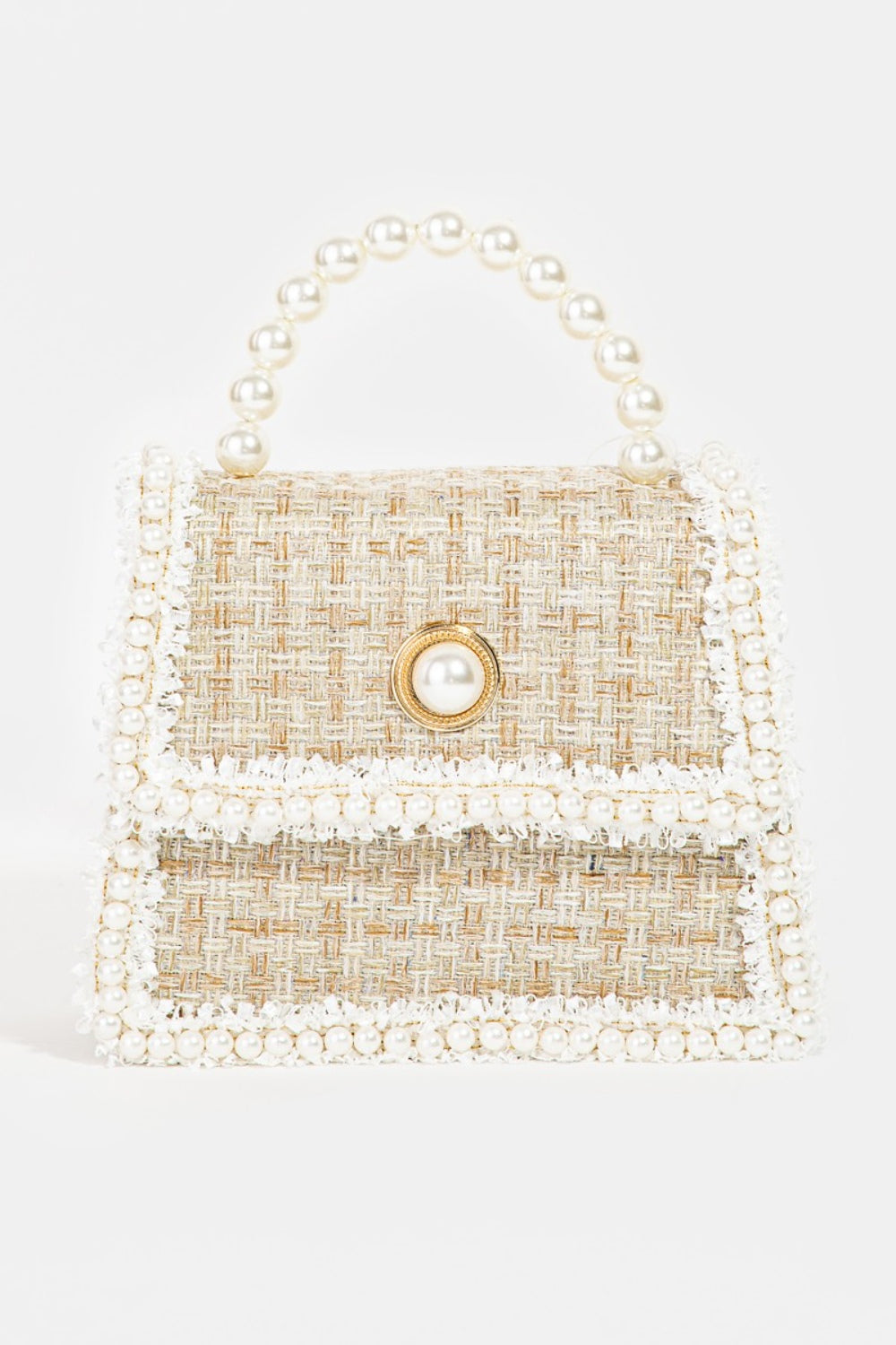 Fame Pearly Trim Woven Handbag - The Boutie Shop