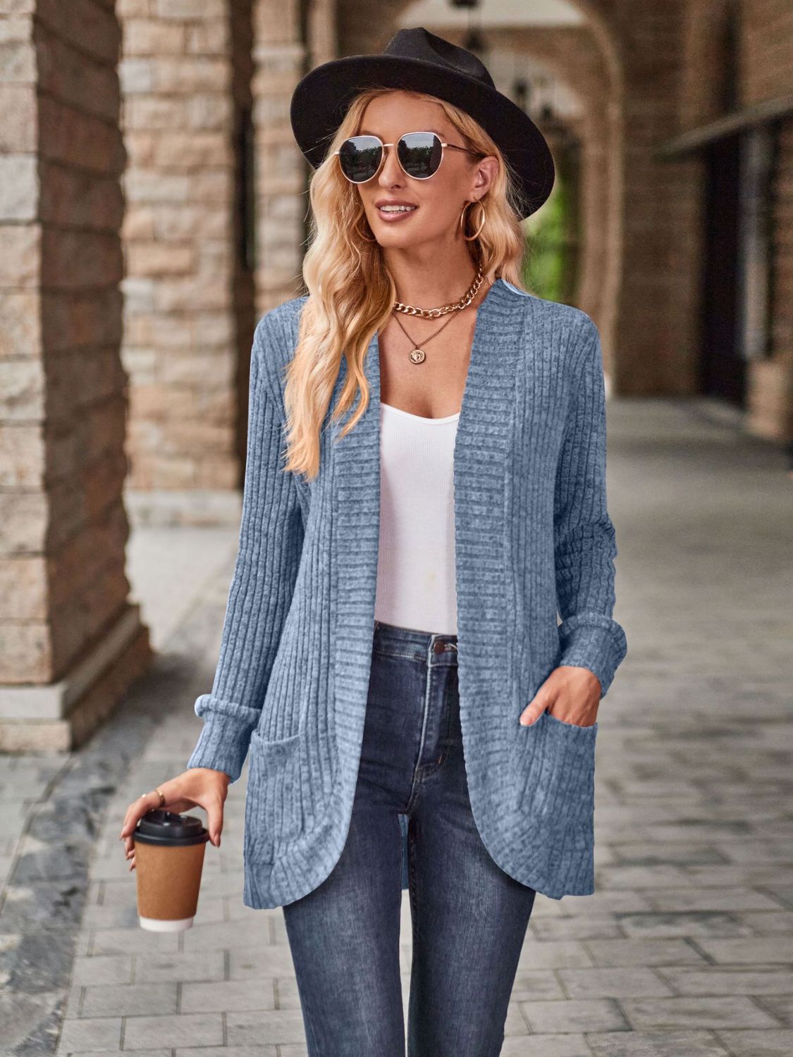 Open Front Cardigan with Pockets - The Boutie Shop