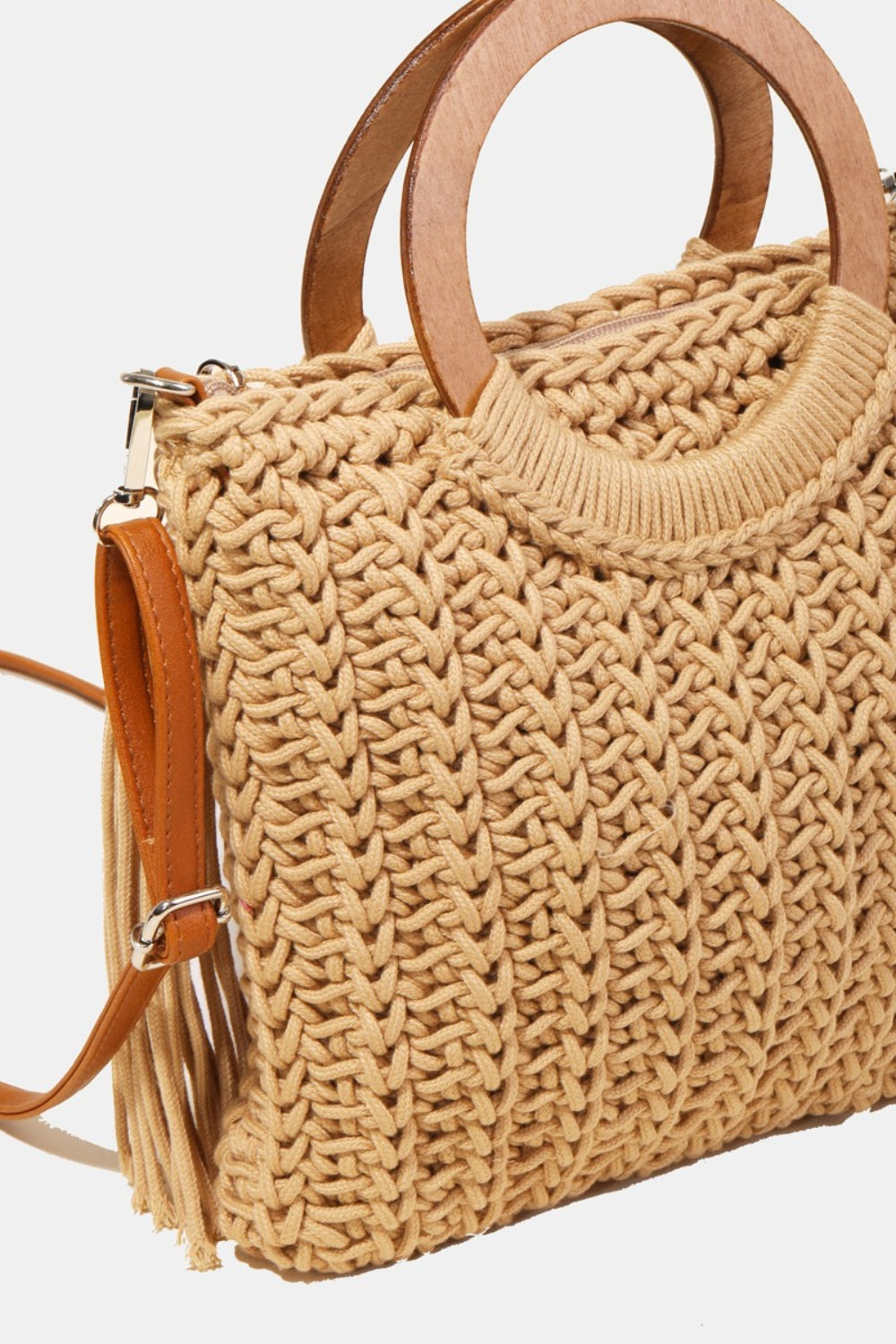 Fame Crochet Knit Convertible Tote Bag with Tassel - The Boutie Shop