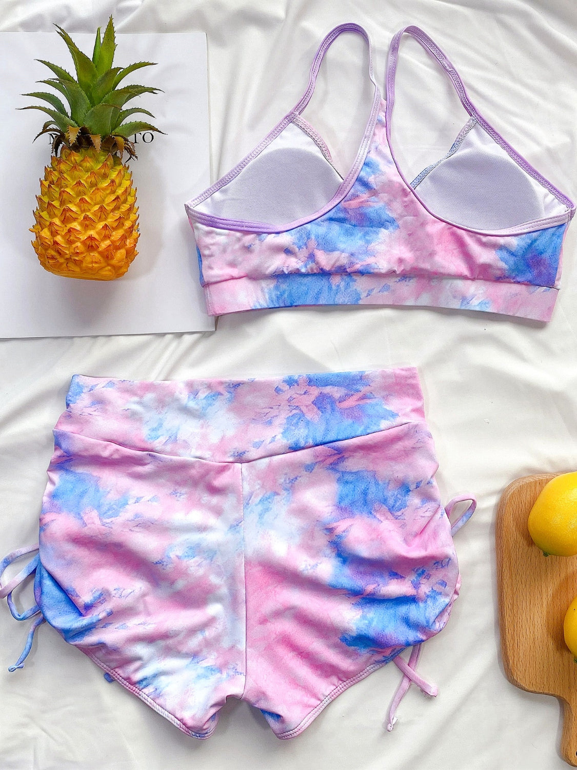 Tie-Dye Spaghetti Strap Top and Drawstring Shorts Swim Set - The Boutie Shop